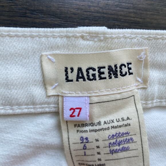 L’AGENCE Sada Cropped Jean Womens Sz 27 Cream Frayed Hem Slim High Rise - Picture 3 of 8